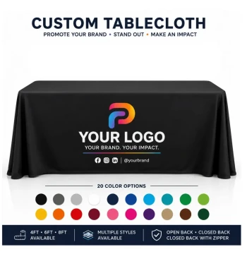 Custom printed tablecloth with logo for vendor booth, trade show business table cover, Personalized events display table throw